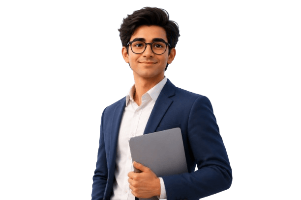 Professional character illustration in blazer and tie